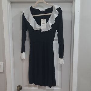 NWT Zara Black and White Long Sleeve Dress